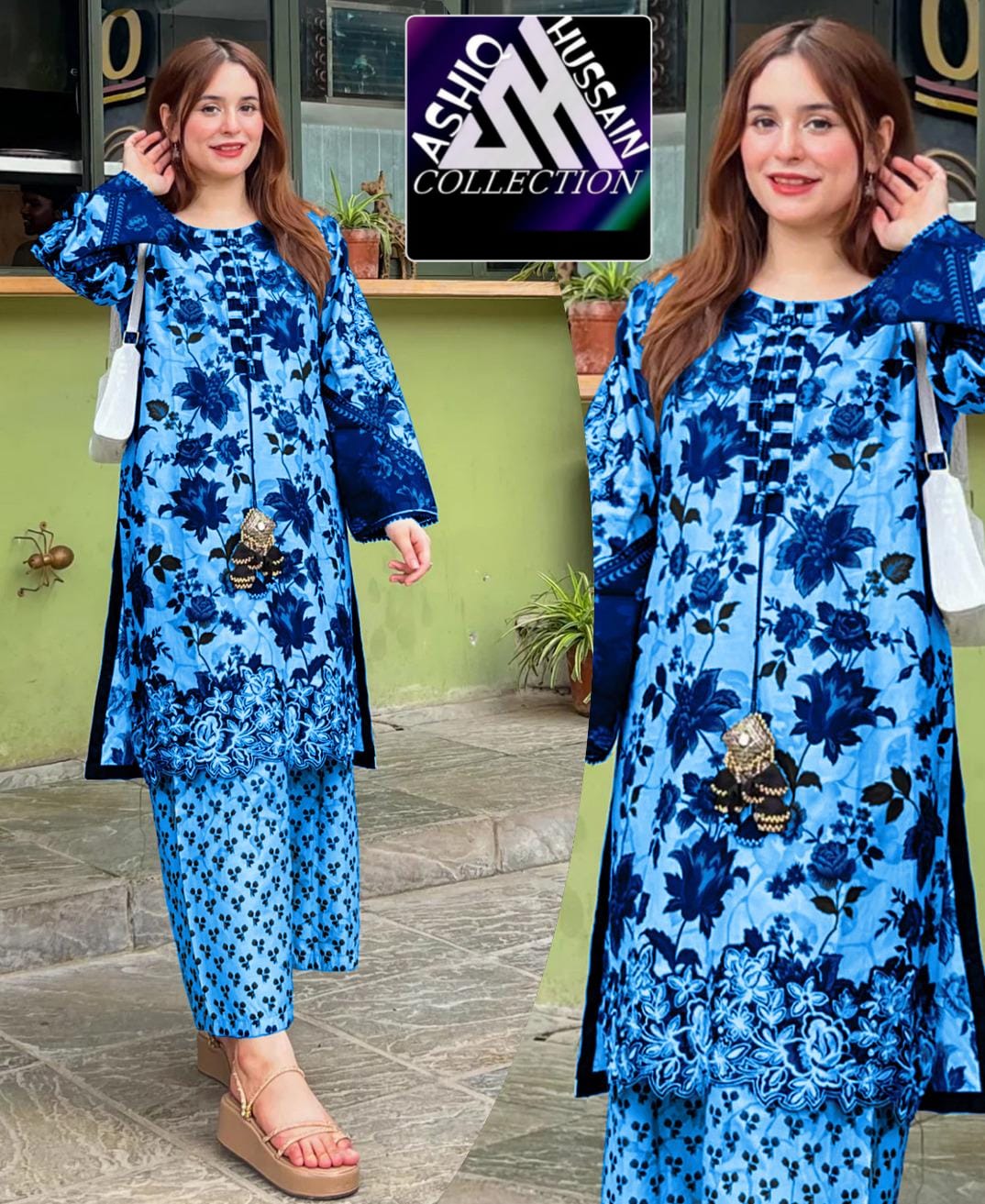 Extrenal Grace – Elegant Yellow & Blue Pink Printed Dress