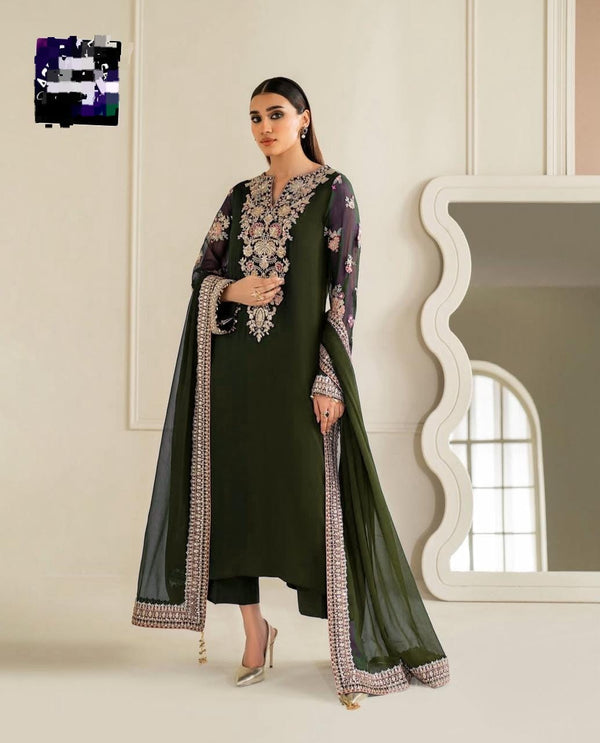Black 3-Piece Unstitched Embroidered Dress
