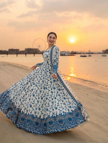 Indigo Bloom – 3pc Printed Floral Lawn Frock
