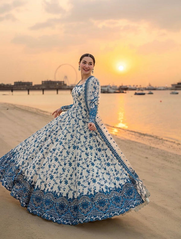 Indigo Bloom – 3pc Printed Floral Lawn Frock