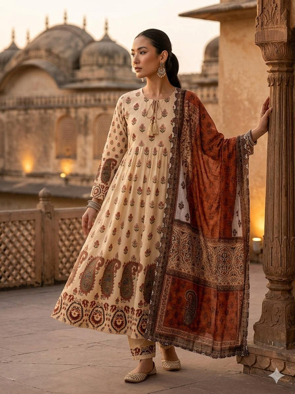 Royal Heritage – 3pc Printed Paisley Lawn Frock